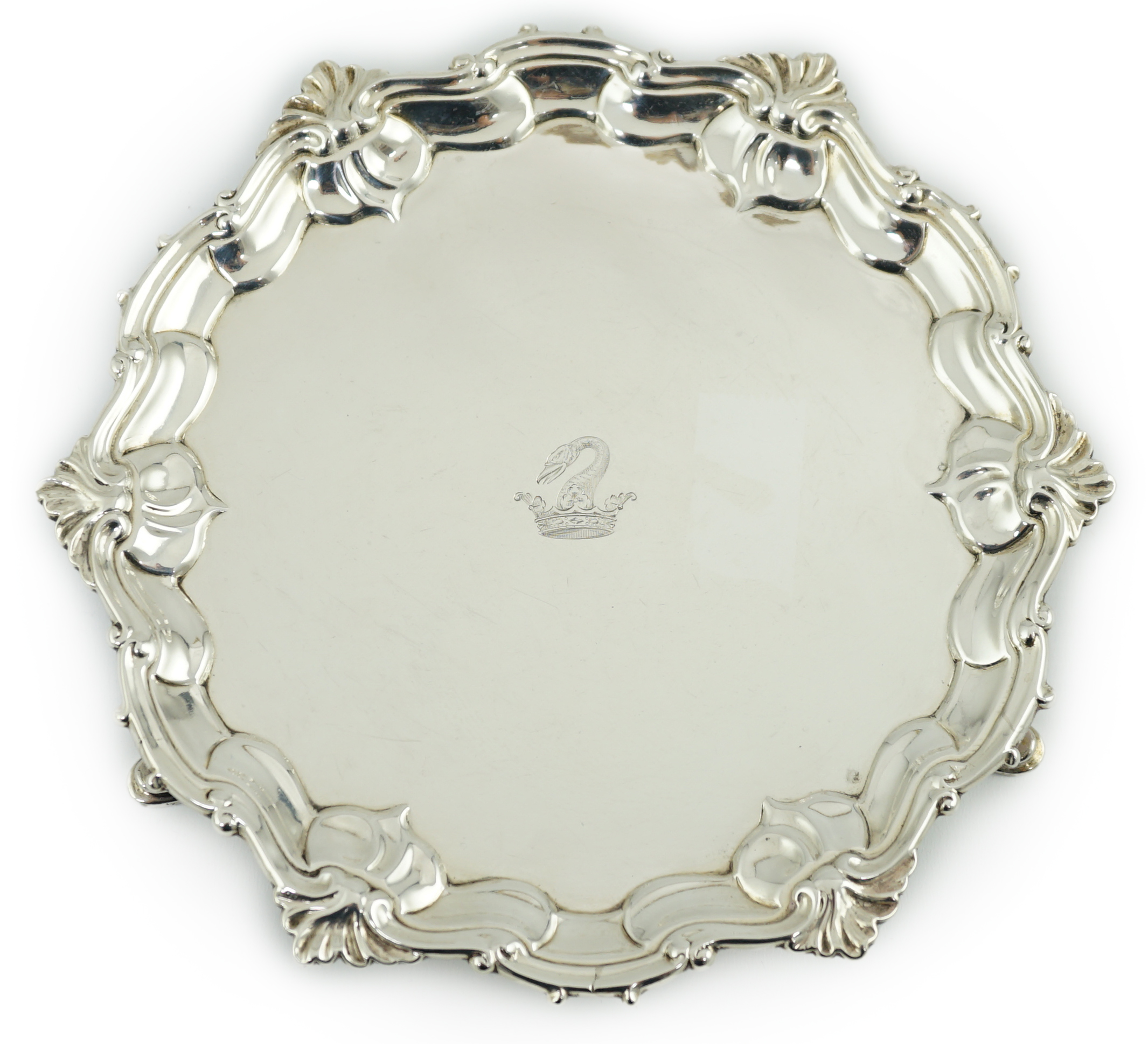 A George II silver waiter, by Samuel Courtauld